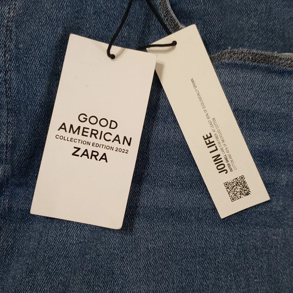 Good American x Zara High Rise Skinny Jeans Medium Wash Women's 30W/62 Distress - Picture 5 of 16